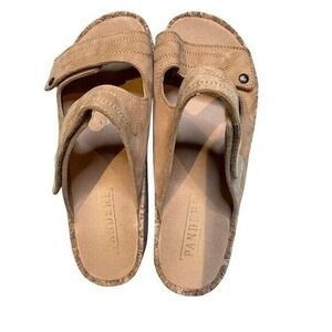 Pandere Barone Tan‎ Nubuck Leather Adjustable Comfort Slide Sandals Womens 9